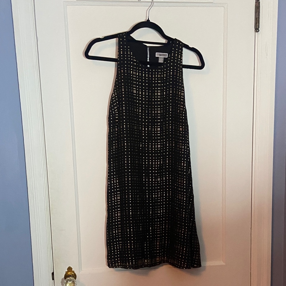 Chelsea28 Black and Gold Patterned Mini Dress